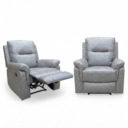 ‘Azzurri’ Grey Endurance Fabric Manual Recliner Armchairs - Set of 2