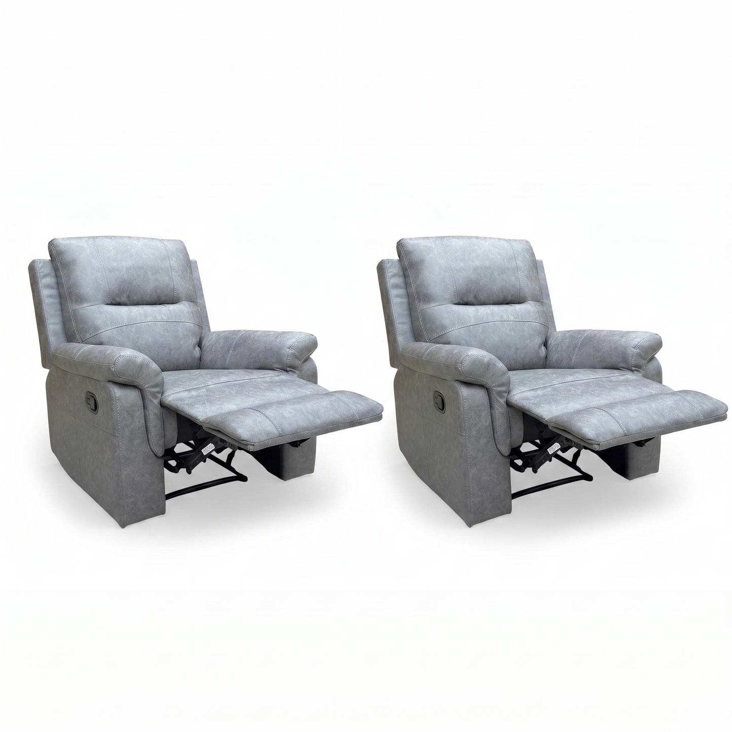 ‘Azzurri’ Grey Endurance Fabric Manual Recliner Armchairs - Set of 2