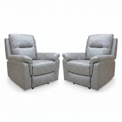 ‘Azzurri’ Grey Endurance Fabric Manual Recliner Armchairs - Set of 2