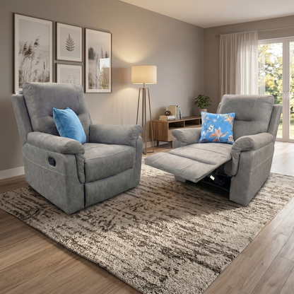 'Ranger' Grey Endurance Fabric Manual Recliner Armchairs - Set of 2, styled in a lifestyle room setting