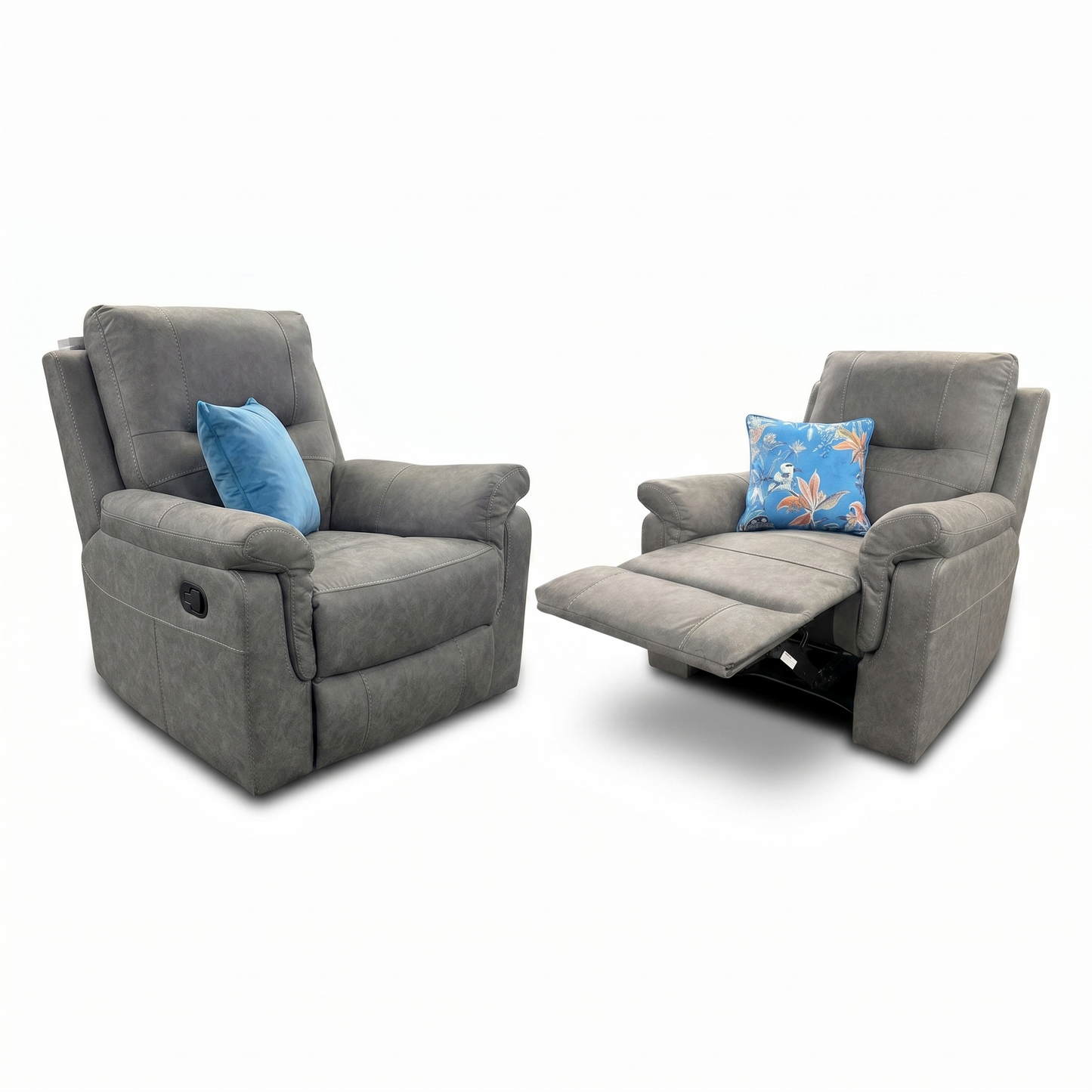 'Ranger' Grey Endurance Fabric Manual Recliner Armchairs - Set of 2