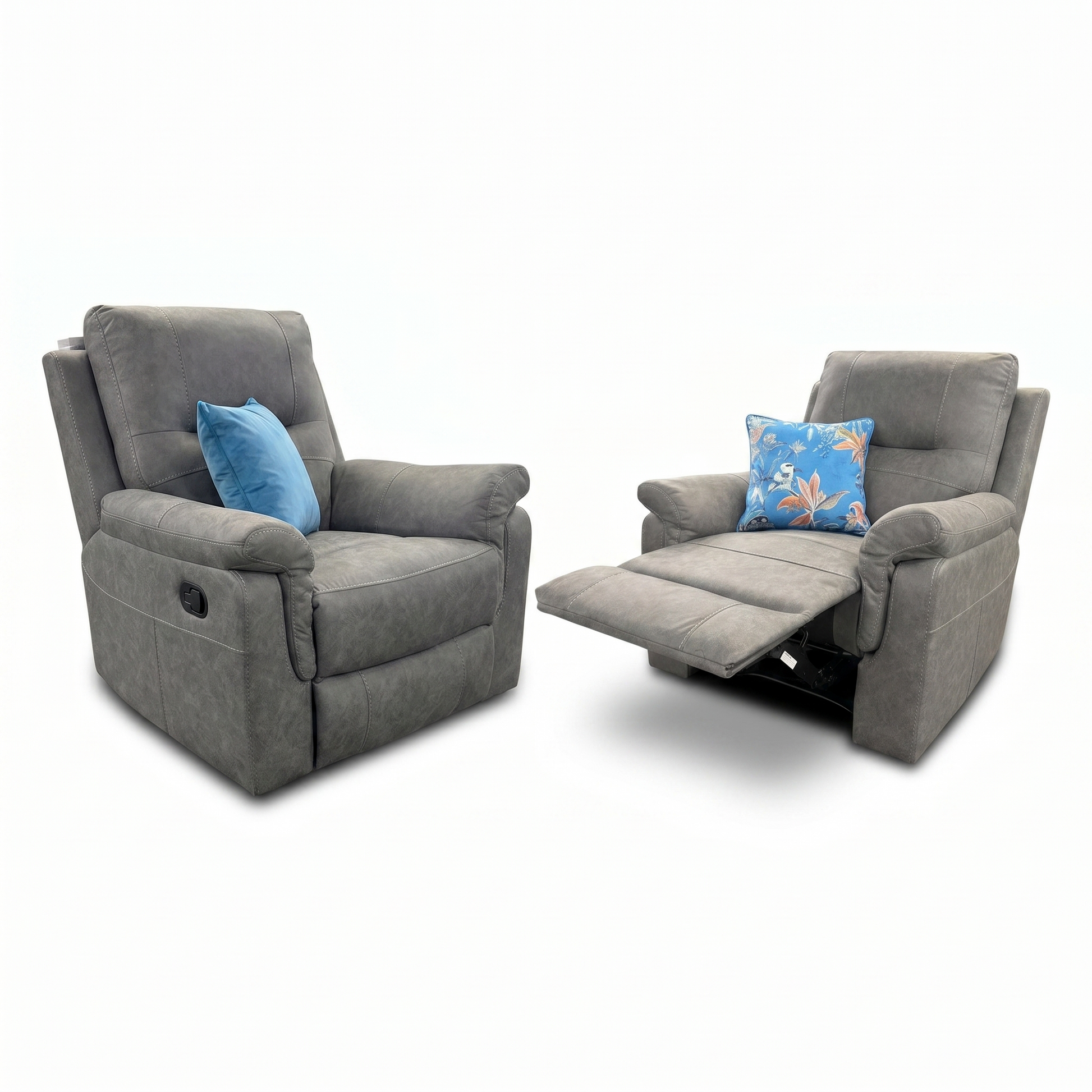 'Ranger' Grey Endurance Fabric Manual Recliner Armchairs - Set of 2