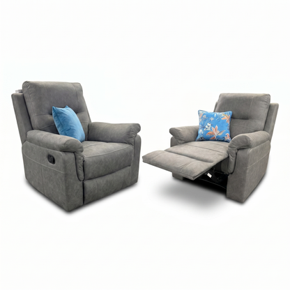 'Ranger' Grey Endurance Fabric Manual Recliner Armchairs - Set of 2