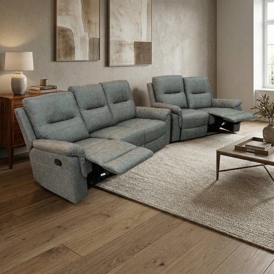 ‘Ranger’ Grey Endurance Fabric Manual Recliner 3 + 2 Seater Sofa Set