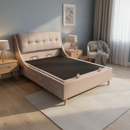‘Javier’ Smooth Stone Ottoman Bed Frame - Double
