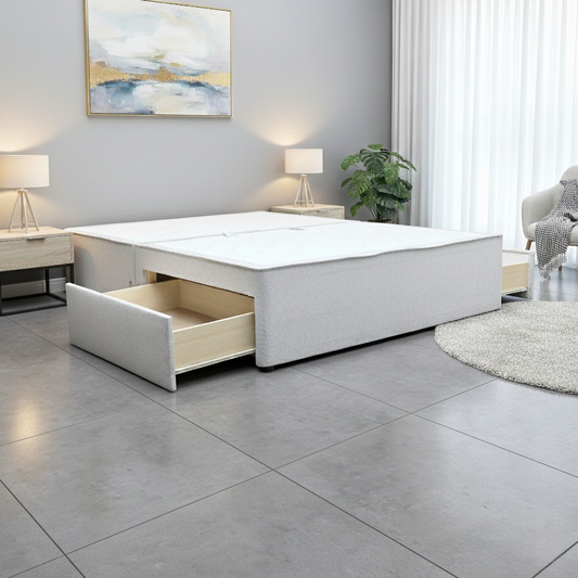 Living room of View  joining clips used to securely fasten the two halves of the King-size divan base together.