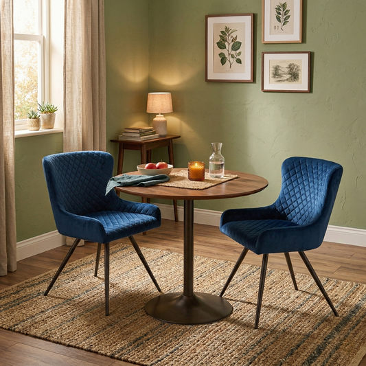 'Messina' Royal Blue Velvet Set of 2 Dining Chairs