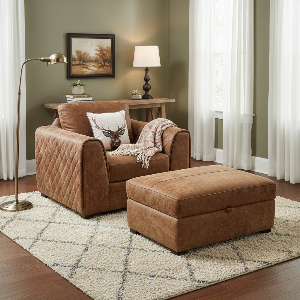 'Host' Grand Outback Ranch 342000 Quilted Arm Cuddler Chair with Large Storage Footstool