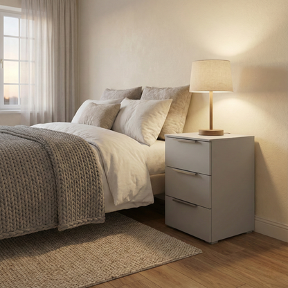 Rauch 'Formes' A142b Silk Grey Decor 3 Drawer Bedside Chest