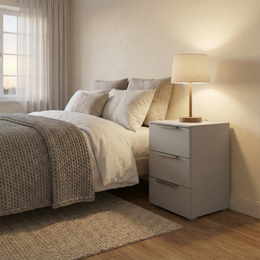Rauch 'Formes' A142b Silk Grey Decor 3 Drawer Bedside Chest