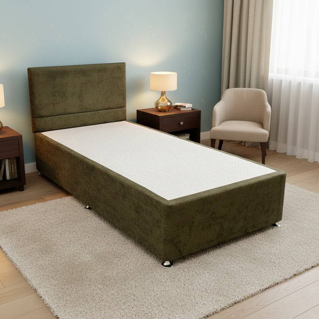 'Capella' Milan Khaki Bed + Headboard - Single
