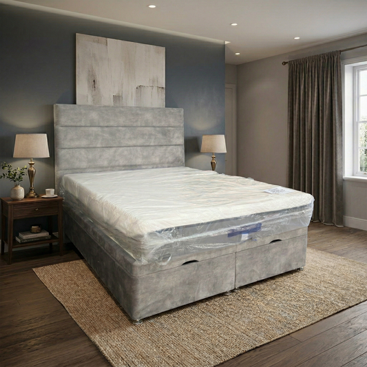 ‘Pisces’ Lace Dolphin Floor Standing Headboard + Double Ottoman End Lift Base - King