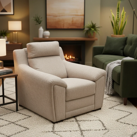 'Tosca' Oatmeal Tight Weave Fabric Armchair