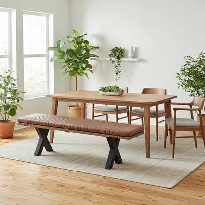 Bodahl 'Loki' 08 Vintage Grey Solid Oak 180cm Dining Bench with Cognac 180cm Bench Pad
