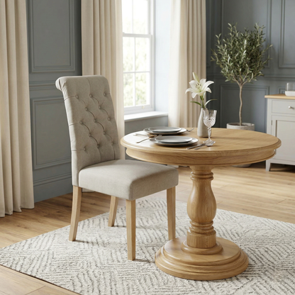 'Hamilton' Light Grey Fabric Roll Back Button Back Dining Chair