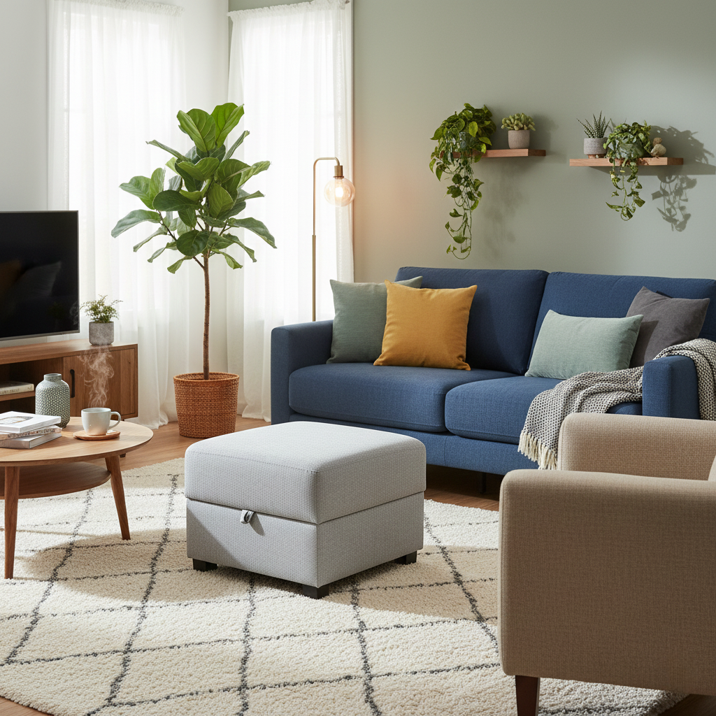 ‘Darcy’ Grey Combination Fabric Storage Footstool
