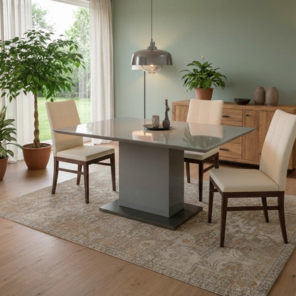 'Grigio' Glossy Marble-effect Fixed Dining Table