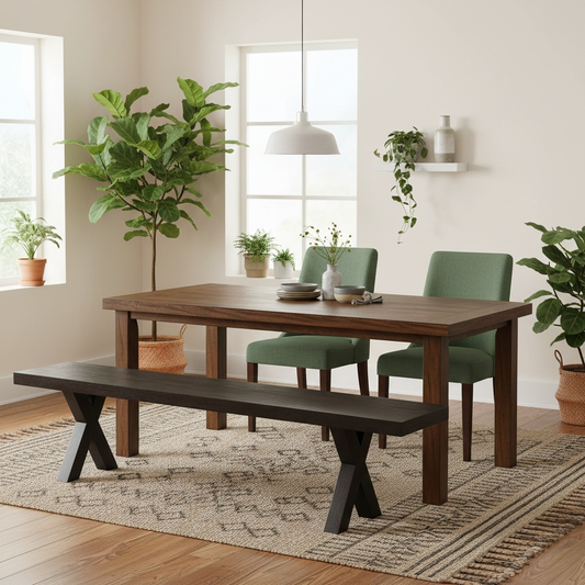 Bodahl 'Lok' 02 Smoked Solid Oak 220cm Dining Bench with Metal X-Shaped Legs
