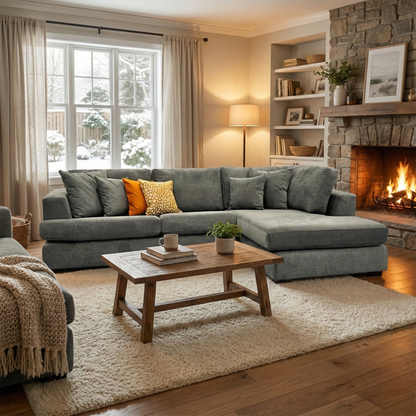 'Stratus' Graphite Gracelands Fabric Right Hand Facing Corner Chaise Sofa