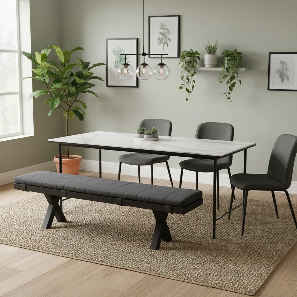 Bodahl 'Terra' 02 Smoked Solid Oak 220cm Dining Bench with Metal X-Shaped Legs + Grey Bench Pad