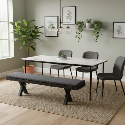 Bodahl 'Terra' 02 Smoked Solid Oak 220cm Dining Bench with Metal X-Shaped Legs + Grey Bench Pad