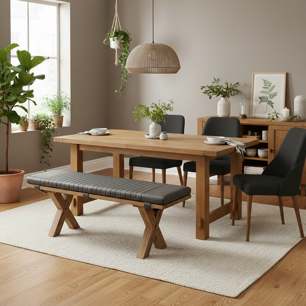 Bodahl 'Loki' 52 Natural Bianca Solid Oak 140cm Dining Bench with All Wooden X-Shaped Legs + Grey Bench Pad