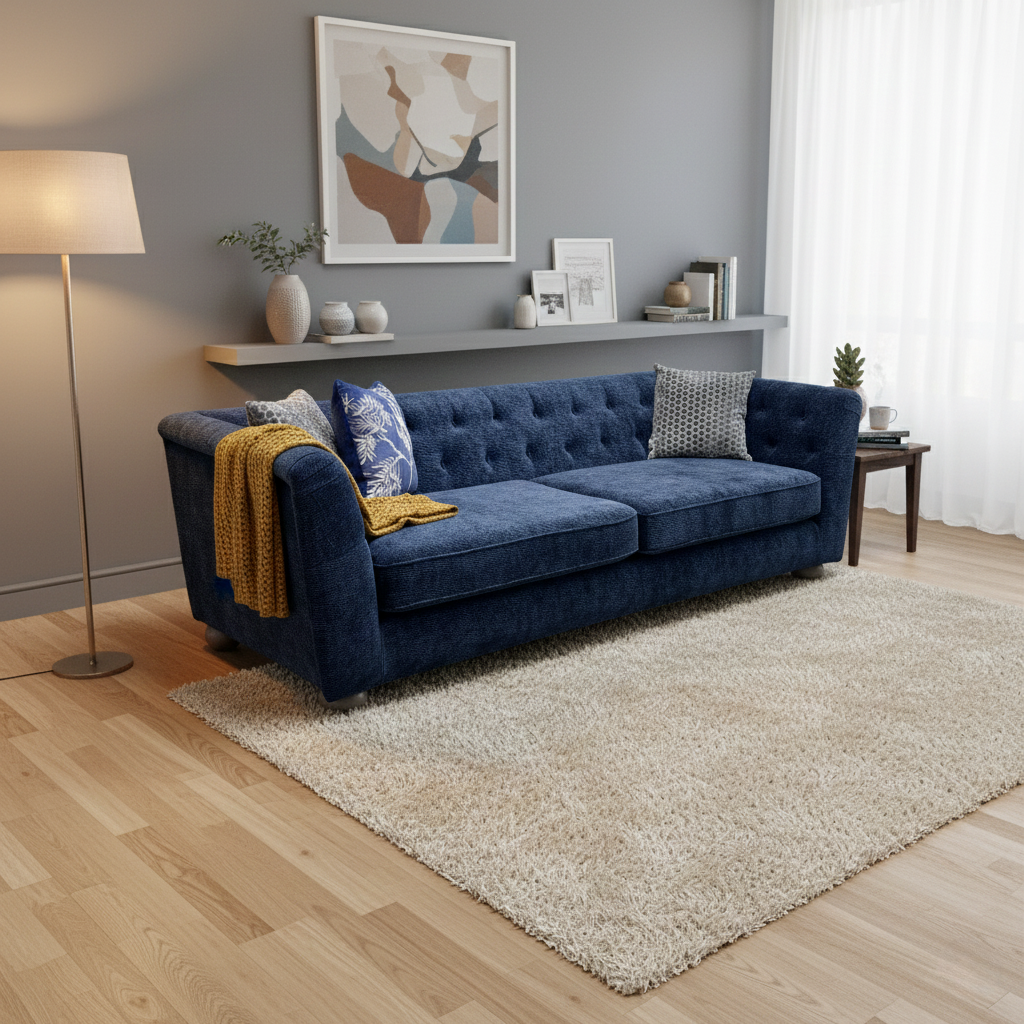 'Libertie' Alva Plain Chenille Navy 4 Seater Sofa