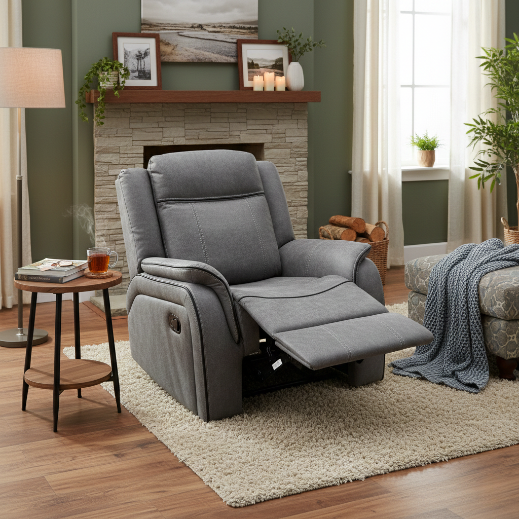 'Kardashian' Grey Endurance Fabric Manual Recliner Chair