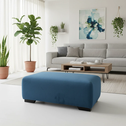 'Zika' Dark Blue Sensual Velvet Plain Banquette Footstool