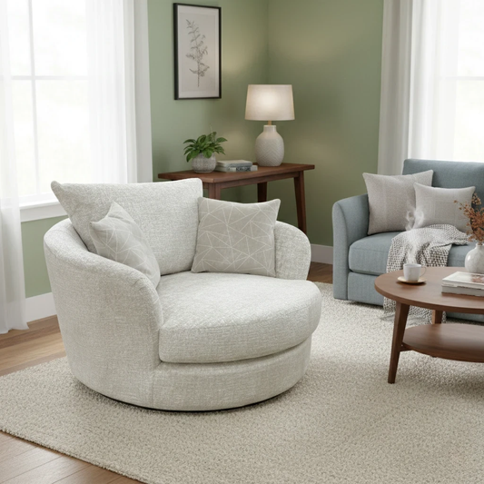 Boutique 'Pandora' Plain Ivory Fabric Large Swivel Chair