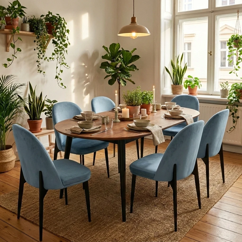 'Valent' Blue Velvet Dining Chair - Set of 6