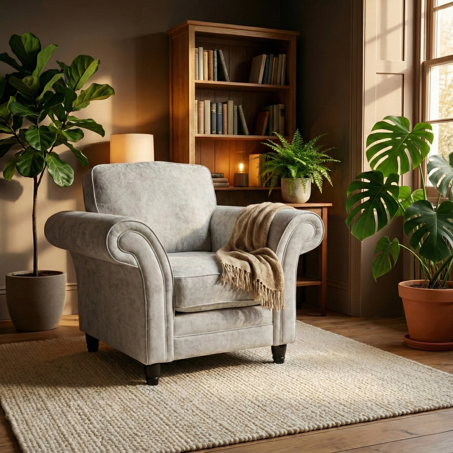 ‘Melody' Natural Chenille Fabric Armchair