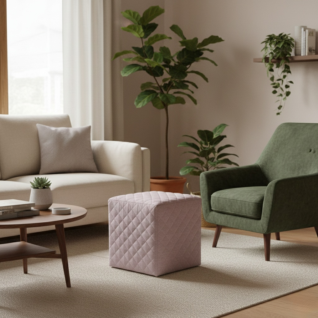 ‘Molly’ Blush Fabric Cube Footstool