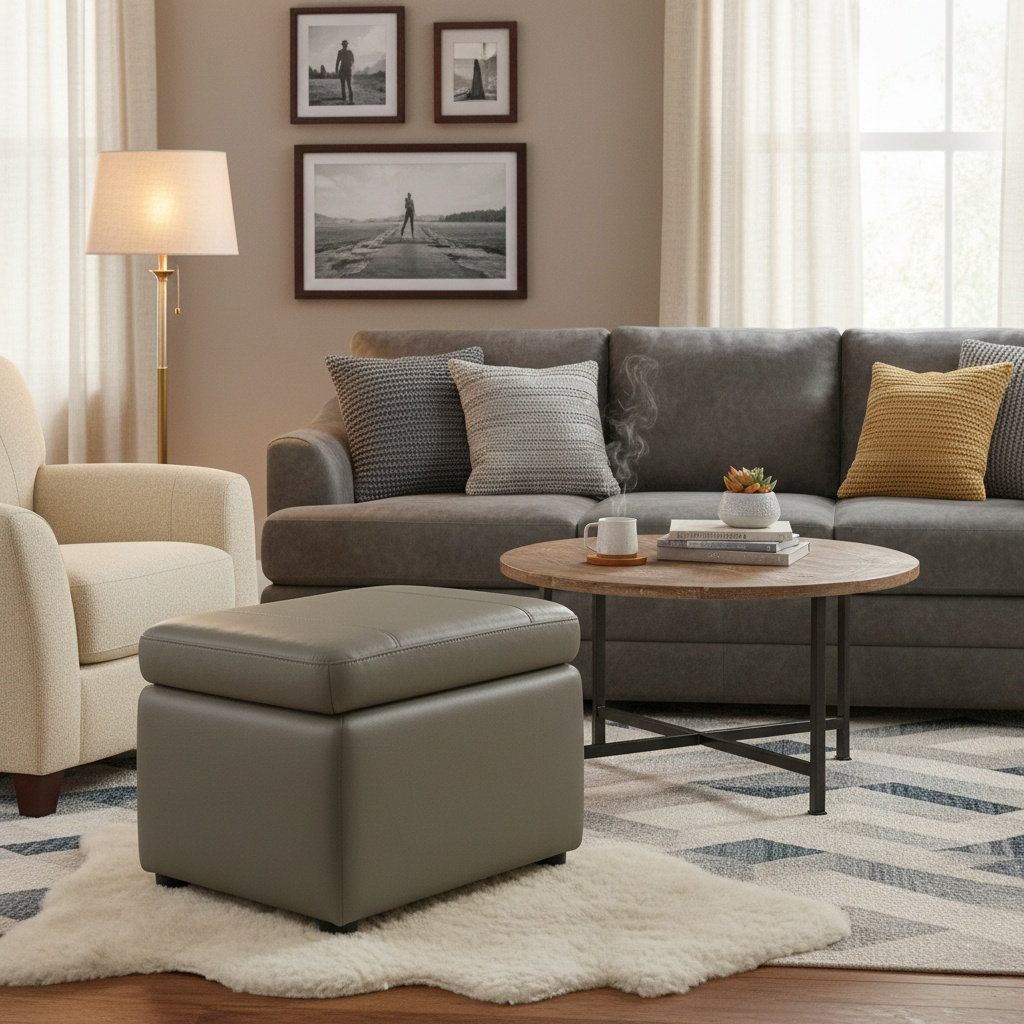 ‘Lawrence’ Lead Grey Leather Small Storage Footstool