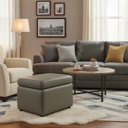 ‘Lawrence’ Lead Grey Leather Small Storage Footstool