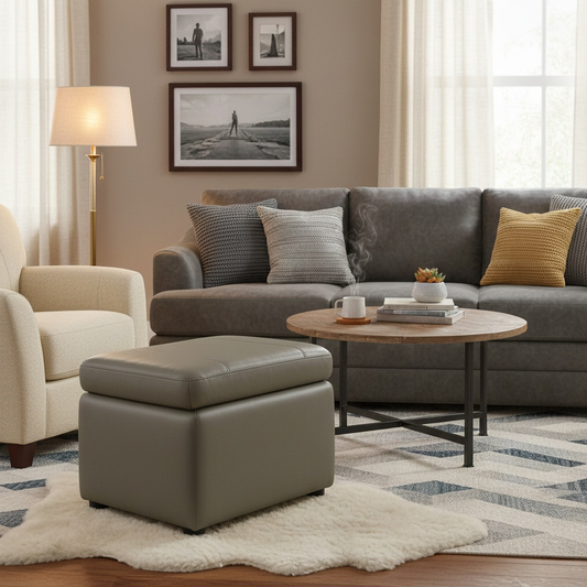‘Lawrence’ Lead Grey Leather Small Storage Footstool