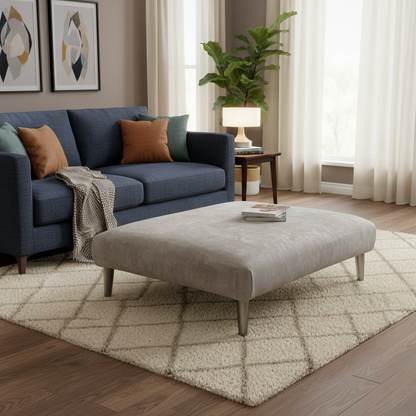 ‘Ballard’ Grey Fabric Large Square Footstool
