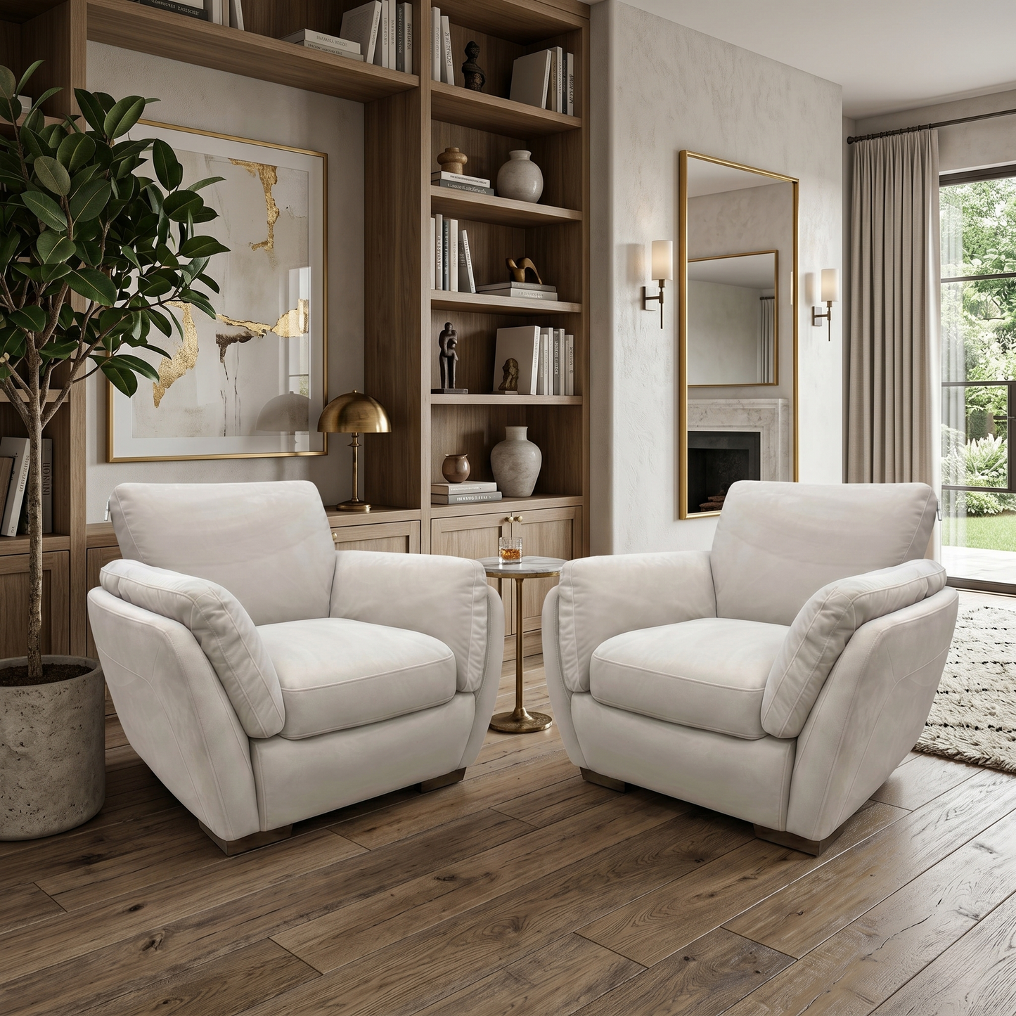 'Cortezia' Beige Velvet Armchairs - Set of 2