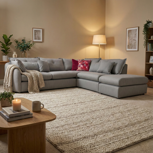 'Portobello' Fossil Waldo Linen Fabric 3 Corner 1 Open End Chaise Sofa