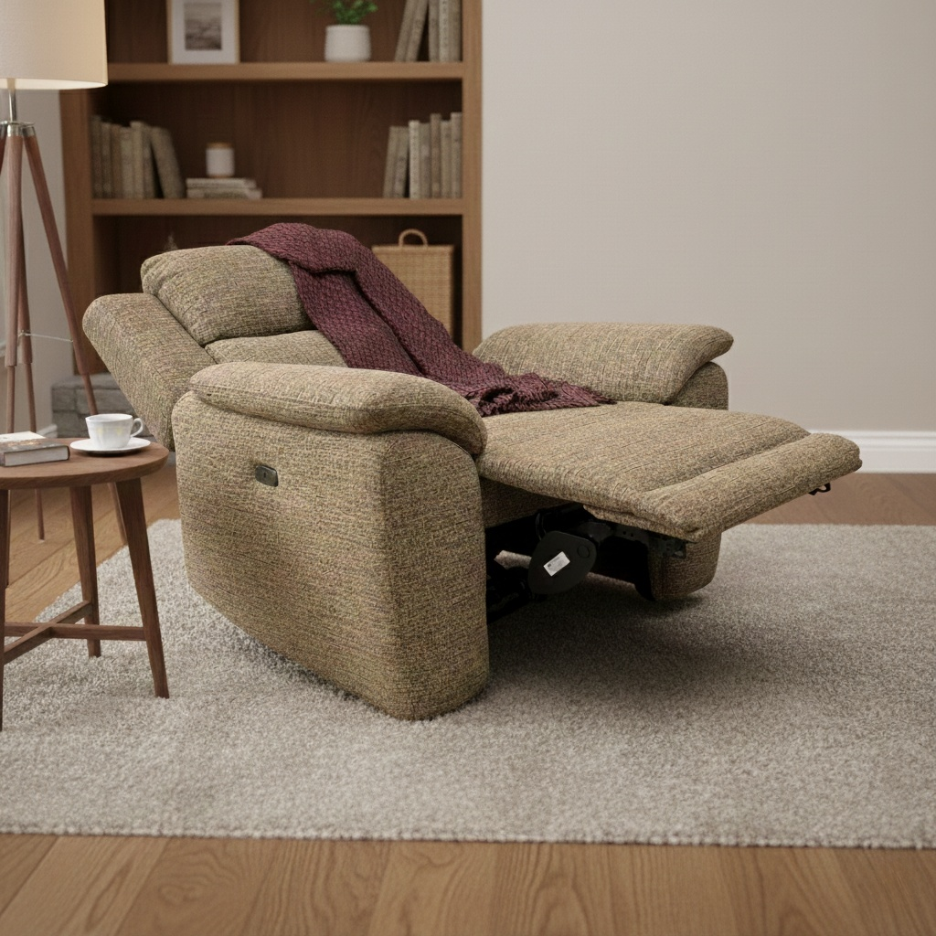 ‘Utah’ Cocoa We-0103 Tight Weave Fabric Power Recliner Armchair