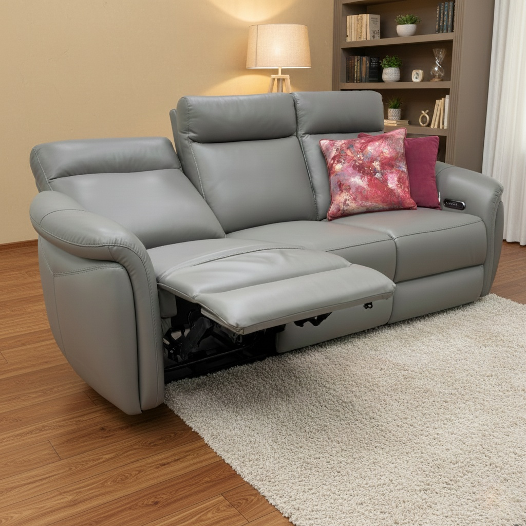 ‘Dublin’ Natural Ash La-4825 Leather 3 Seater Power Recliner with Power Headrest