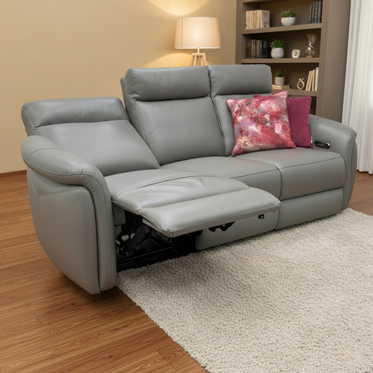 ‘Dublin’ Natural Ash La-4825 Leather 3 Seater Power Recliner with Power Headrest