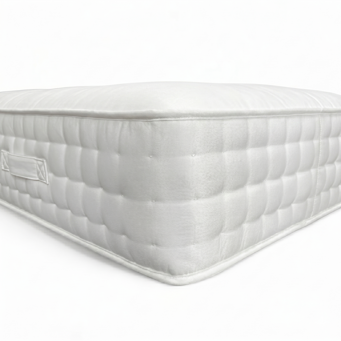 Kudos 2000 Pocket Sprung Mattress Single, top view of cream quilted cover with bamboo fabric branding