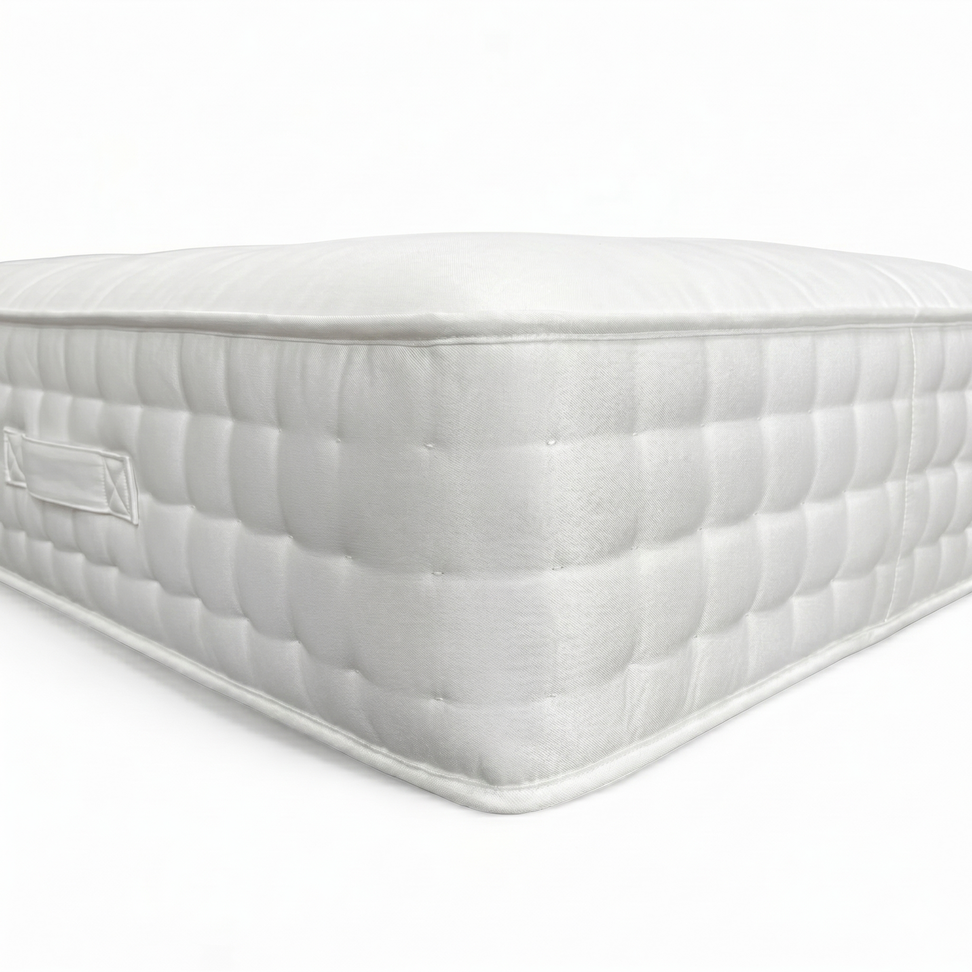 Kudos 2000 Pocket Sprung Mattress Single, top view of cream quilted cover with bamboo fabric branding