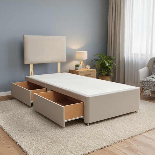 ‘Roma’ Venice Mink Velvet Headboard + 2 Draw Divan Base - Single