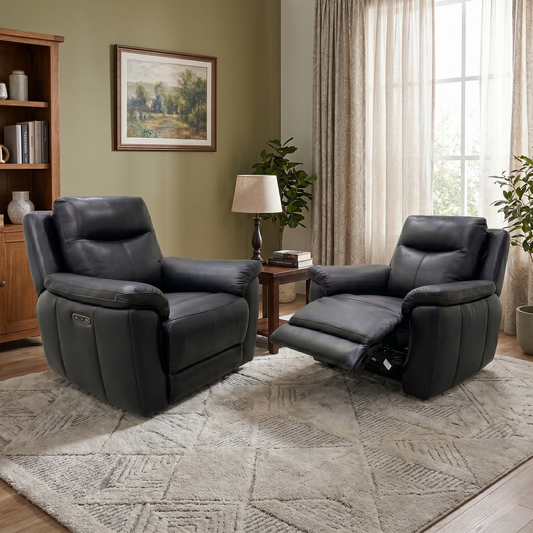 'Bobby' Leather Cat-35-02 Black Power Recliner Chair - Set of 2