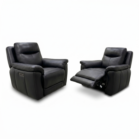 'Bobby' Leather Cat-35-02 Black Power Recliner Chair - Set of 2