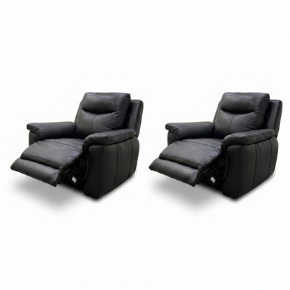 'Bobby' Leather Cat-35-02 Black Power Recliner Chair - Set of 2