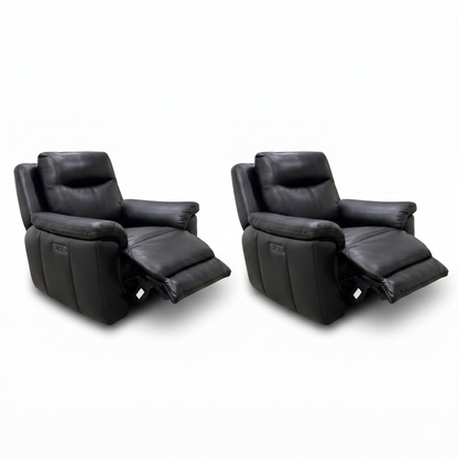 'Bobby' Leather Cat-35-02 Black Power Recliner Chair - Set of 2