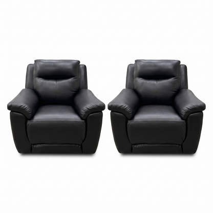 'Bobby' Leather Cat-35-02 Black Power Recliner Chair - Set of 2